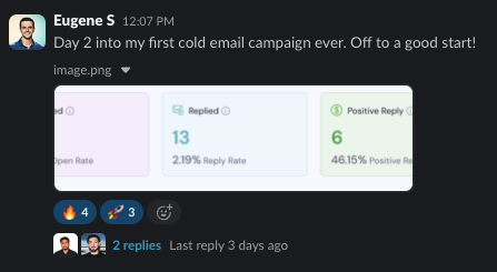 Member result — day 2 into first cold email campaign