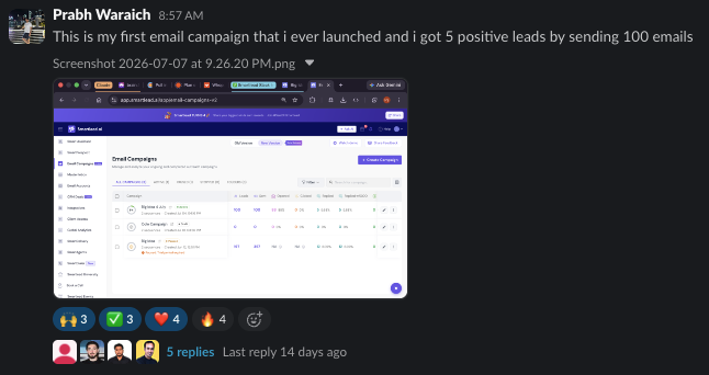 Member result — 5 positive leads from 100 emails