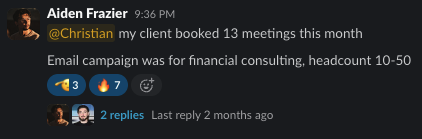Member result — client booked 13 meetings this month